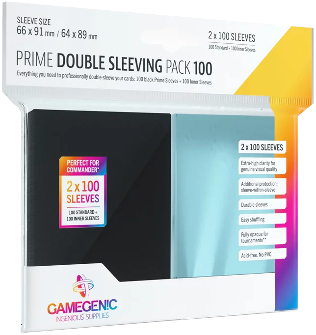 Gamegenic - Prime Double Sleeving Pack 100 - Clear & Black (2 x 100ct.)