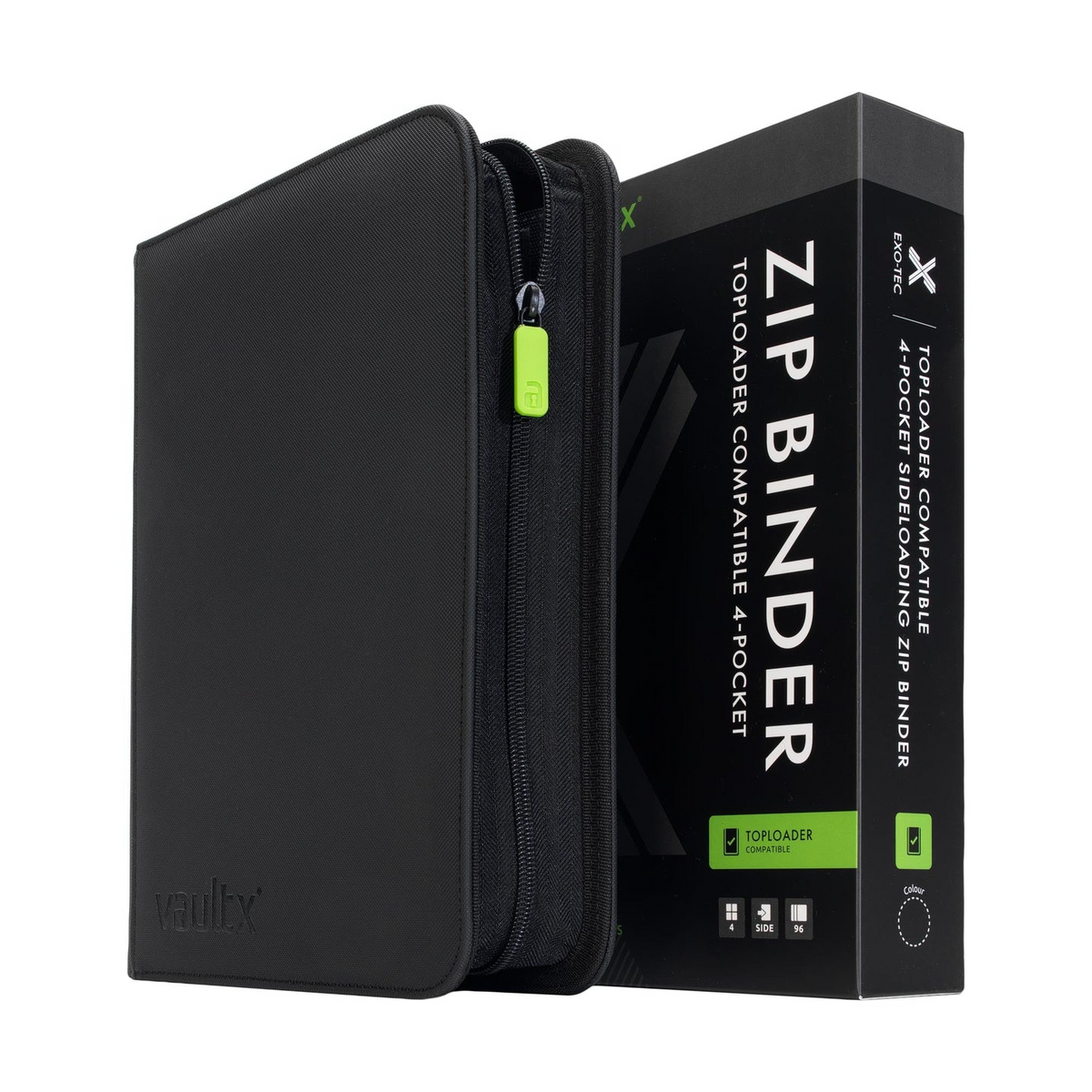 Vault X - 4-Pocket Exo-Tec Toploader Compatible Zip Binder - Black