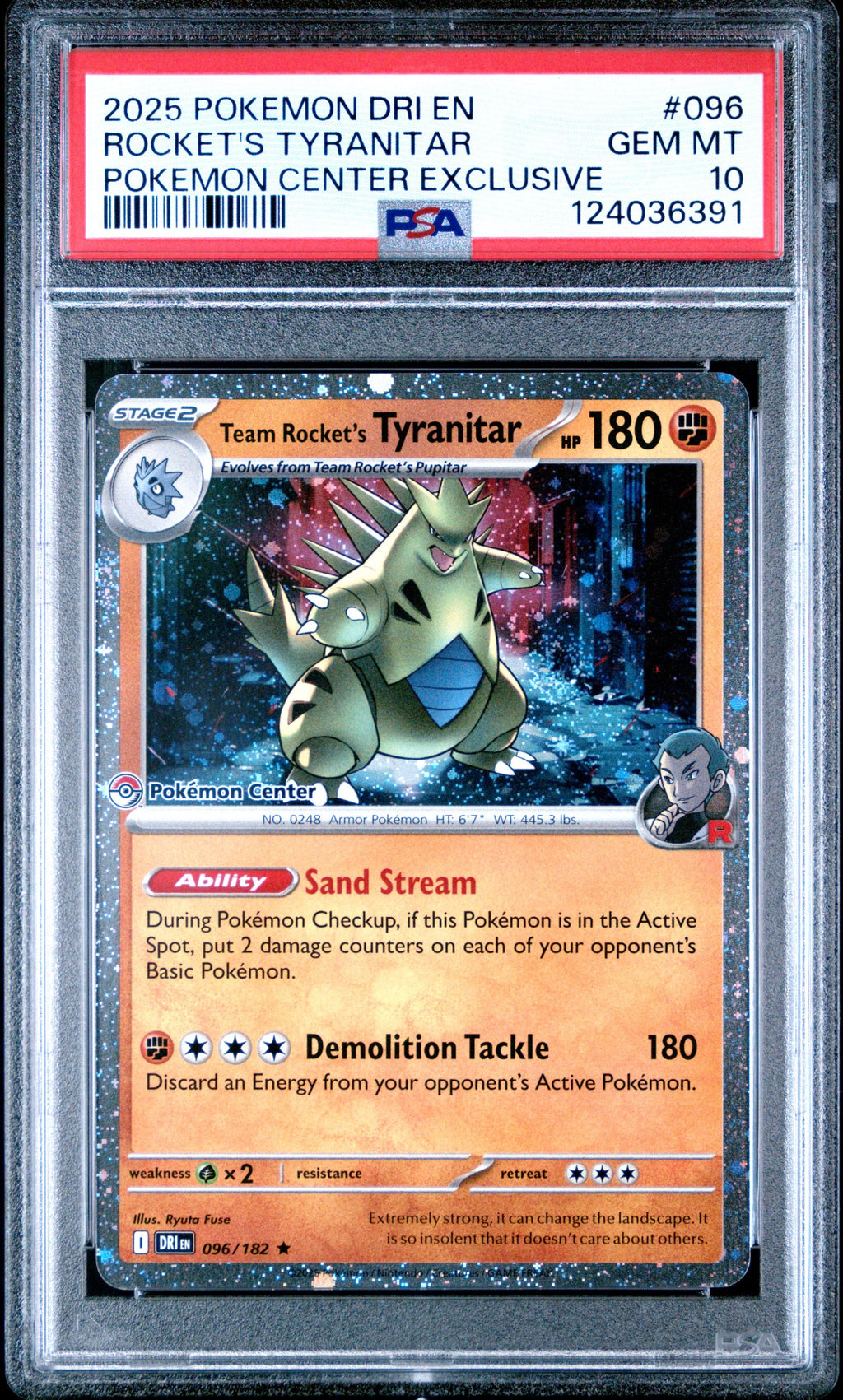 2025 Pokemon Center Exclusive - Team Rocket's Tyranitar #096 - PSA Gem MT 10 124036391